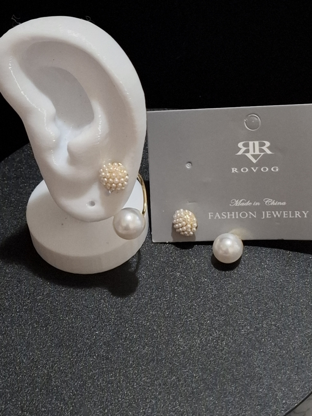 Rovoo Pearl & Cream Beaded Double-Stud Earrings